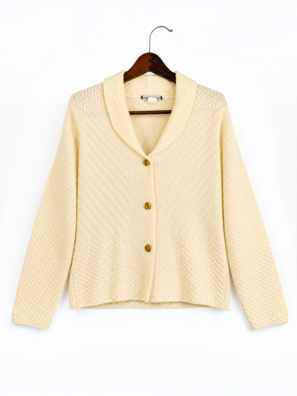Vintage 80s 90s Reed Hunter Cream Textured Shawl Collar Cardigan M